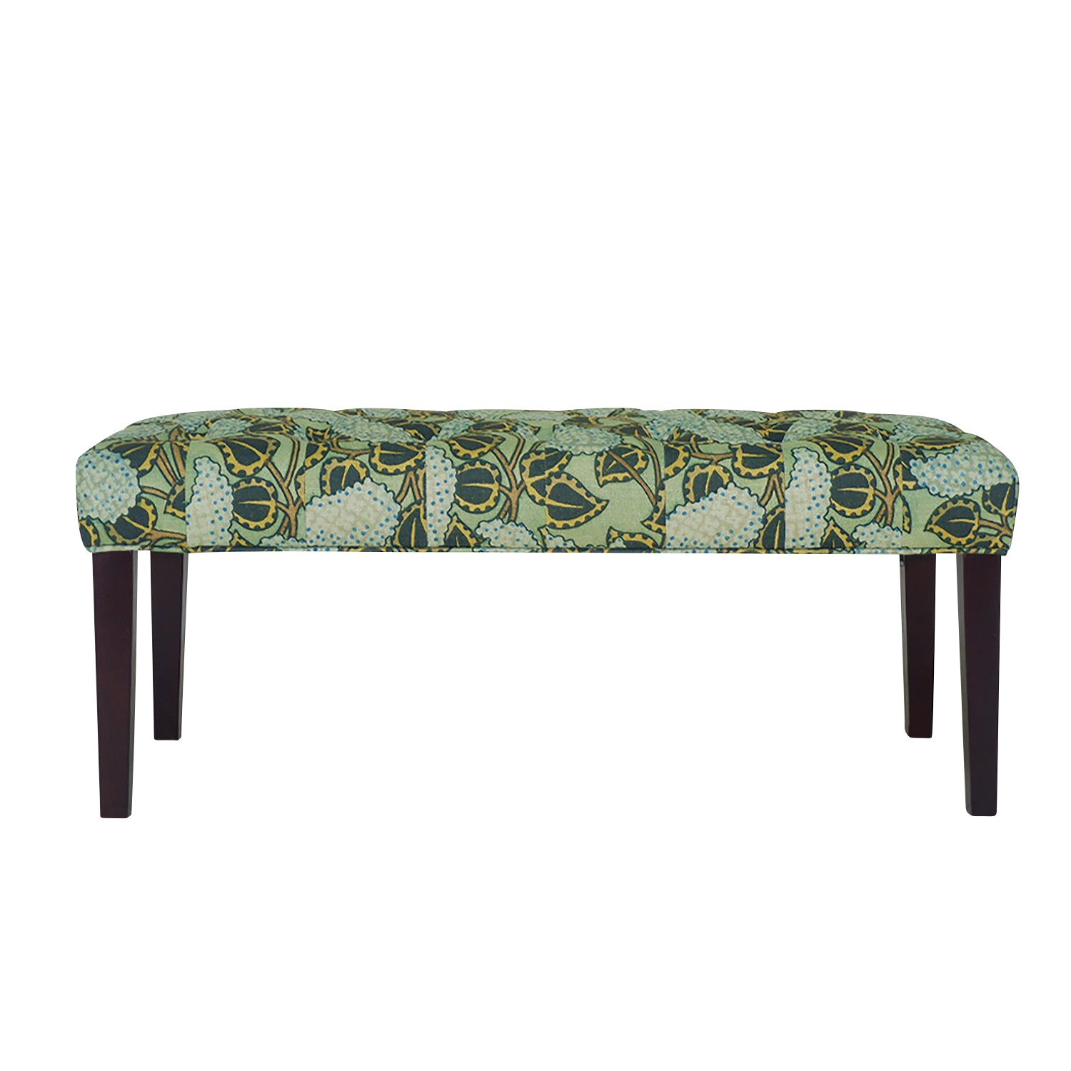 42" Green and Blue Tufted Floral Upholstered Bench By Homeroots | Benches | Modishstore - 3