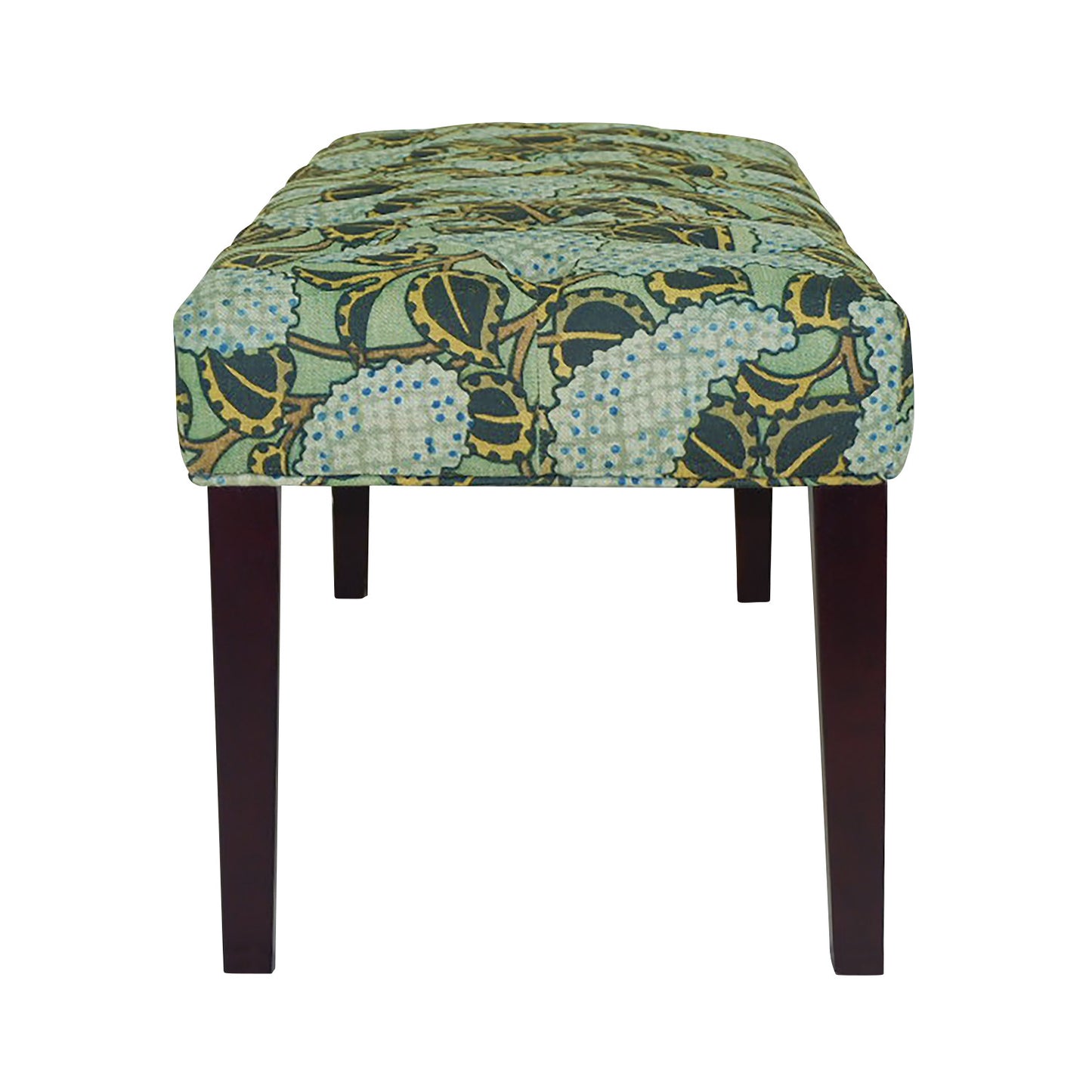 42" Green and Blue Tufted Floral Upholstered Bench By Homeroots