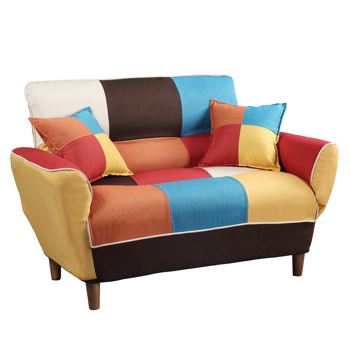 46" Brown Linen Futon Convertible Sleeper Love Seat And Toss Pillows By Homeroots