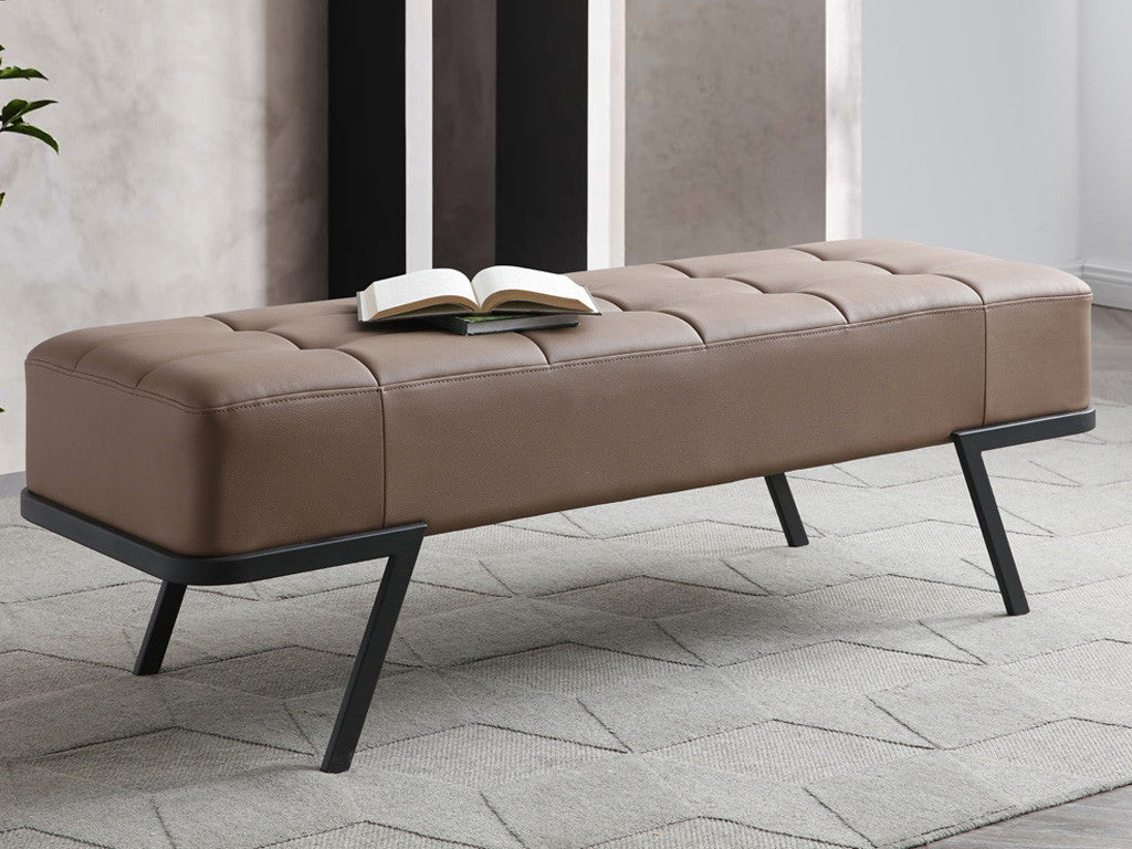 57" Taupe And Black Upholstered Upholstered Bedroom Bench By Homeroots | Benches | Modishstore
