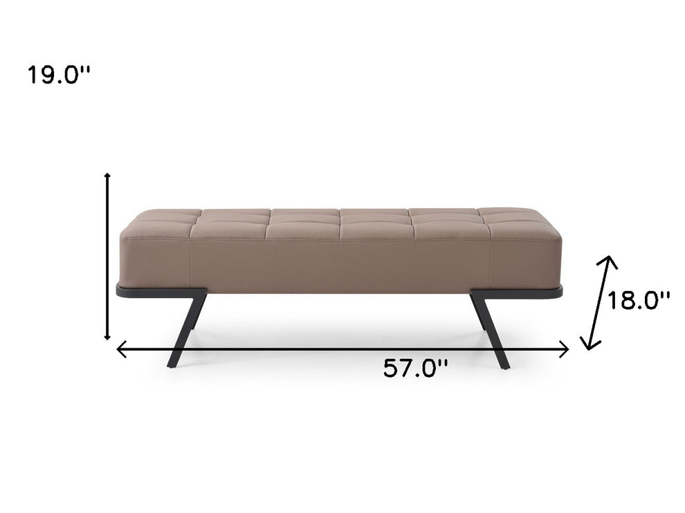 57" Taupe And Black Upholstered Upholstered Bedroom Bench By Homeroots | Benches | Modishstore - 4