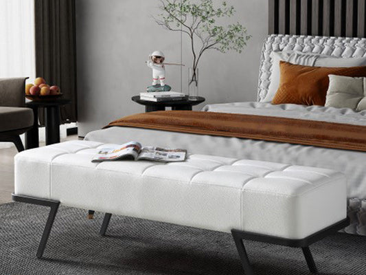 57" White And Black Upholstered Upholstered Bedroom Bench By Homeroots | Benches | Modishstore