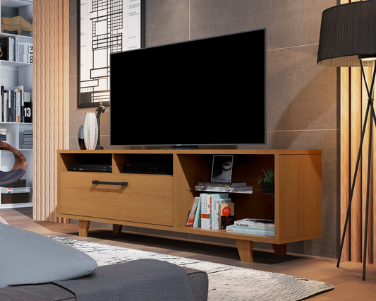 71" Brown Manufactured Wood Open Shelving TV Stand By Homeroots | TV Stands | Modishstore