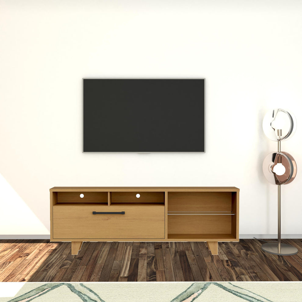 71" Brown Manufactured Wood Open Shelving TV Stand By Homeroots | TV Stands | Modishstore - 7