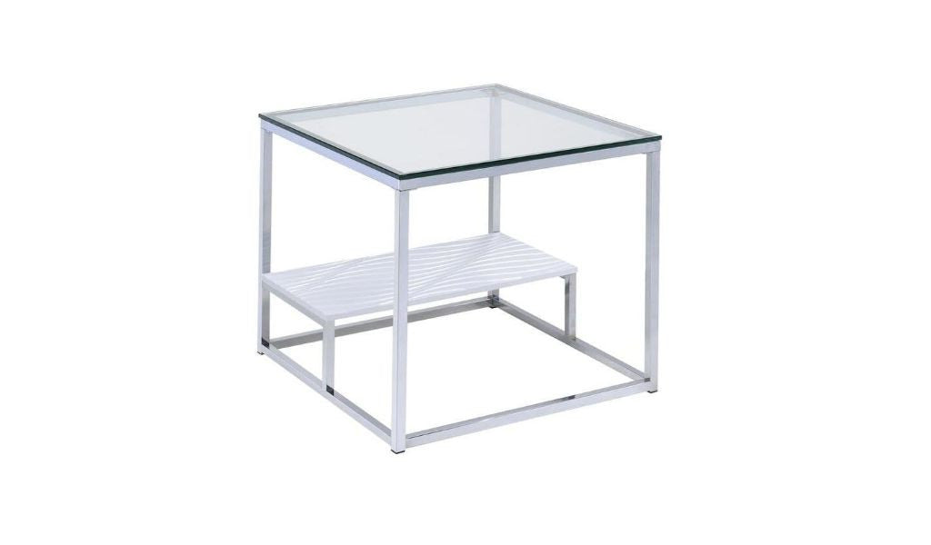 22" Chrome And Clear Glass Square End Table With Shelf By Homeroots | End Tables | Modishstore - 2