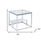 22" Chrome And Clear Glass Square End Table With Shelf By Homeroots