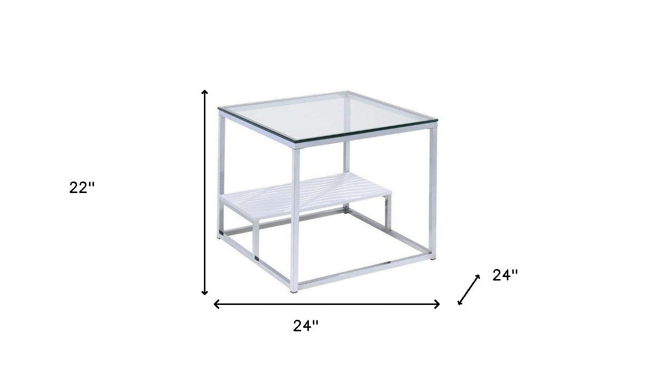 22" Chrome And Clear Glass Square End Table With Shelf By Homeroots
