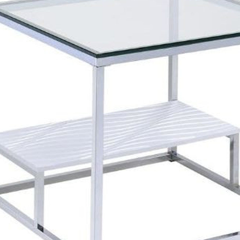 22" Chrome And Clear Glass Square End Table With Shelf By Homeroots | End Tables | Modishstore - 3