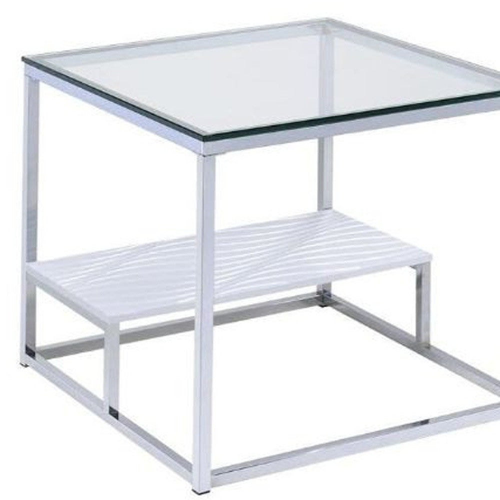 22" Chrome And Clear Glass Square End Table With Shelf By Homeroots | End Tables | Modishstore - 4