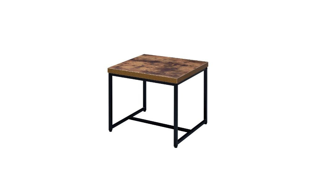 19" Black And Brown Oak Manufactured Wood And Metal End Table By Homeroots | End Tables | Modishstore - 2