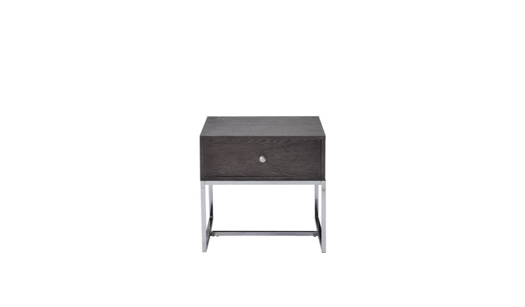 22" Chrome And Gray Oak Manufactured Wood Rectangular End Table With Drawer By Homeroots | End Tables | Modishstore