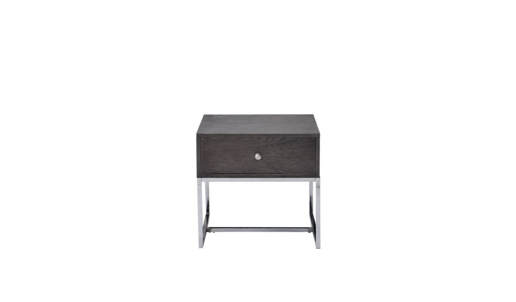 22" Chrome And Gray Oak Manufactured Wood Rectangular End Table With Drawer By Homeroots | End Tables | Modishstore - 2