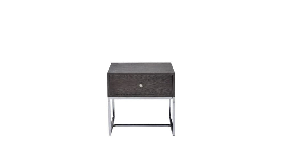 22" Chrome And Gray Oak Manufactured Wood Rectangular End Table With Drawer By Homeroots | End Tables | Modishstore - 2