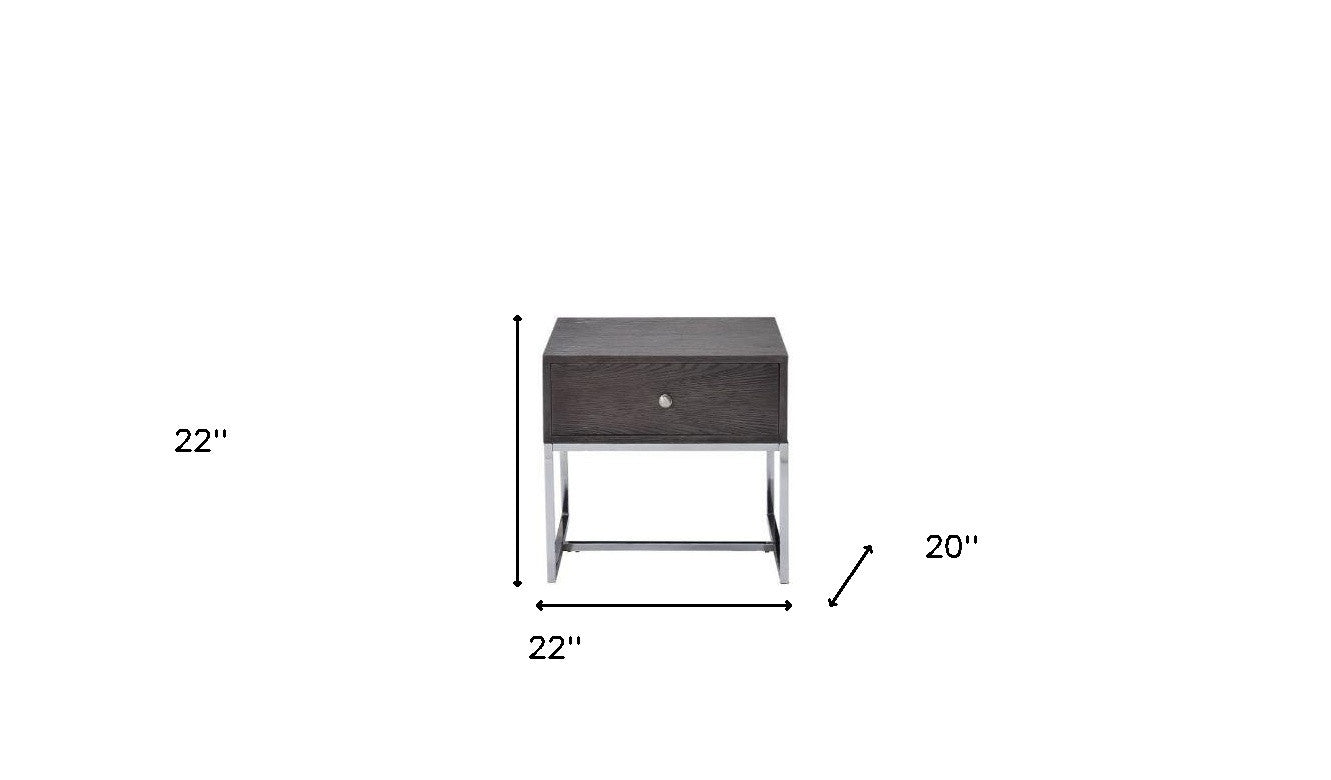 22" Chrome And Gray Oak Manufactured Wood Rectangular End Table With Drawer By Homeroots | End Tables | Modishstore - 3