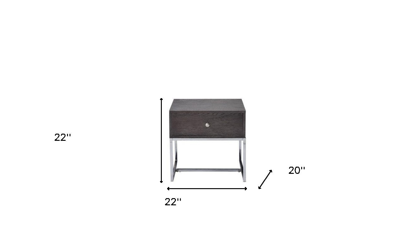 22" Chrome And Gray Oak Manufactured Wood Rectangular End Table With Drawer By Homeroots | End Tables | Modishstore - 2