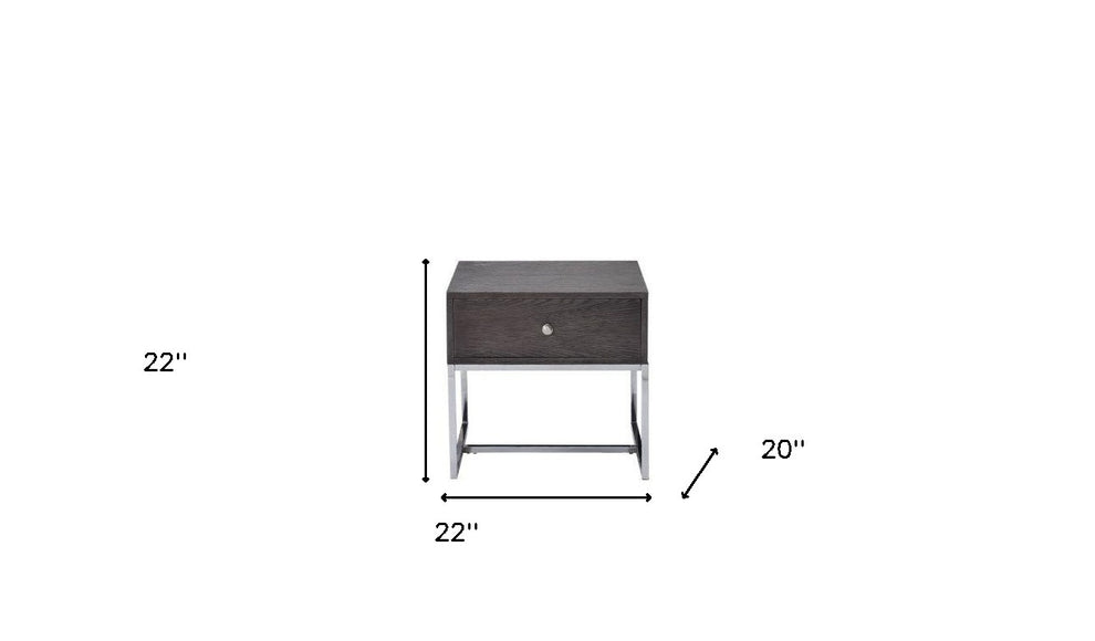 22" Chrome And Gray Oak Manufactured Wood Rectangular End Table With Drawer By Homeroots | End Tables | Modishstore - 3