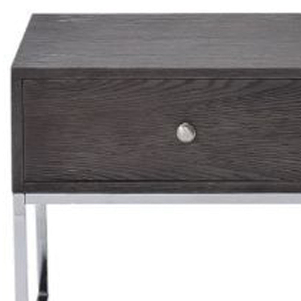 22" Chrome And Gray Oak Manufactured Wood Rectangular End Table With Drawer By Homeroots | End Tables | Modishstore - 3
