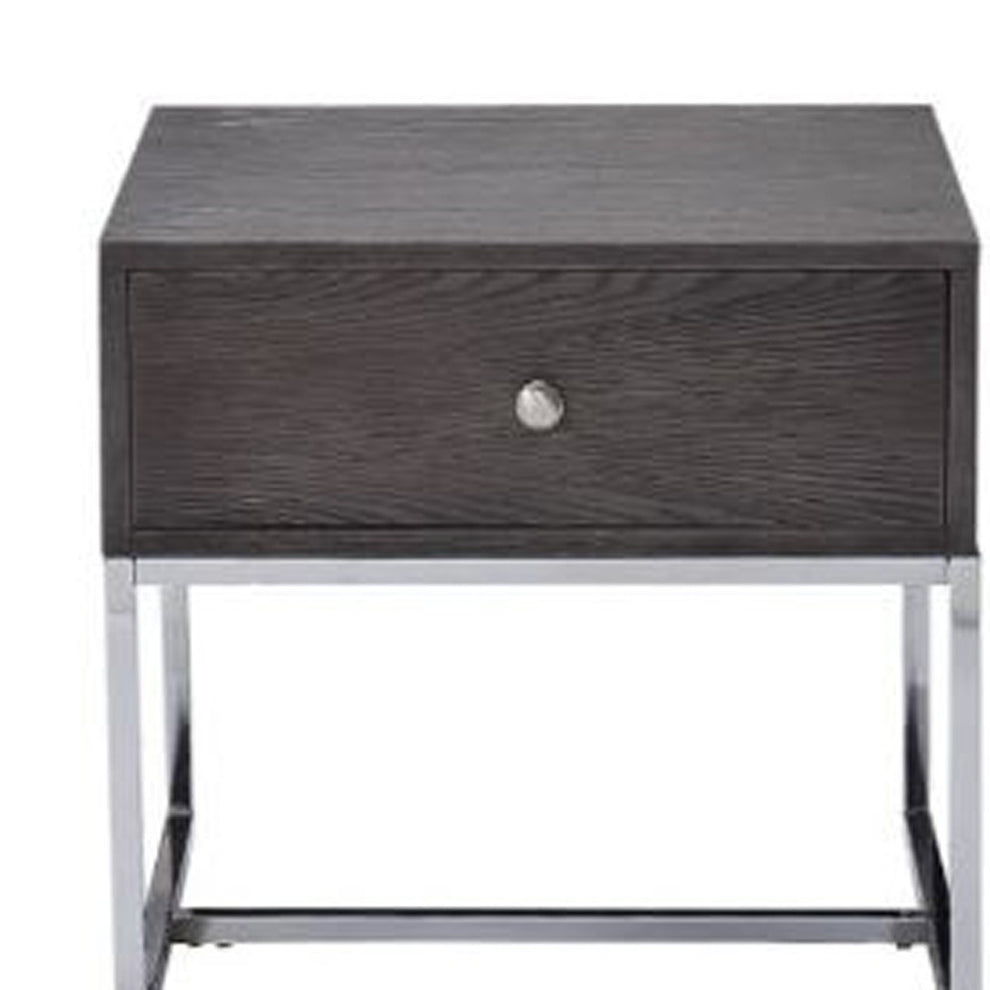 22" Chrome And Gray Oak Manufactured Wood Rectangular End Table With Drawer By Homeroots | End Tables | Modishstore - 5