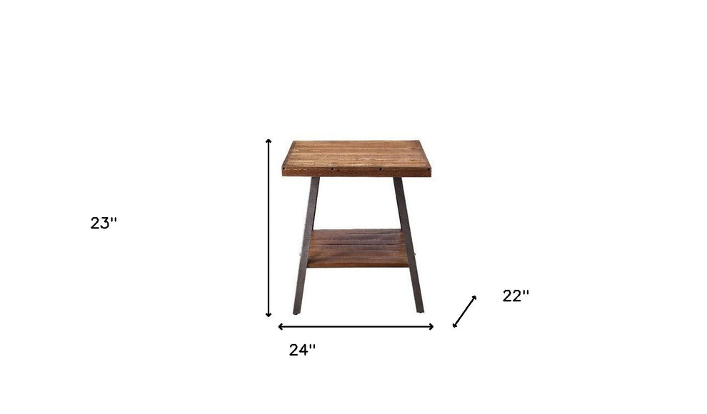 23" Sandy Black And Weathered Oak Manufactured Wood Rectangular End Table With Shelf By Homeroots | End Tables | Modishstore - 5
