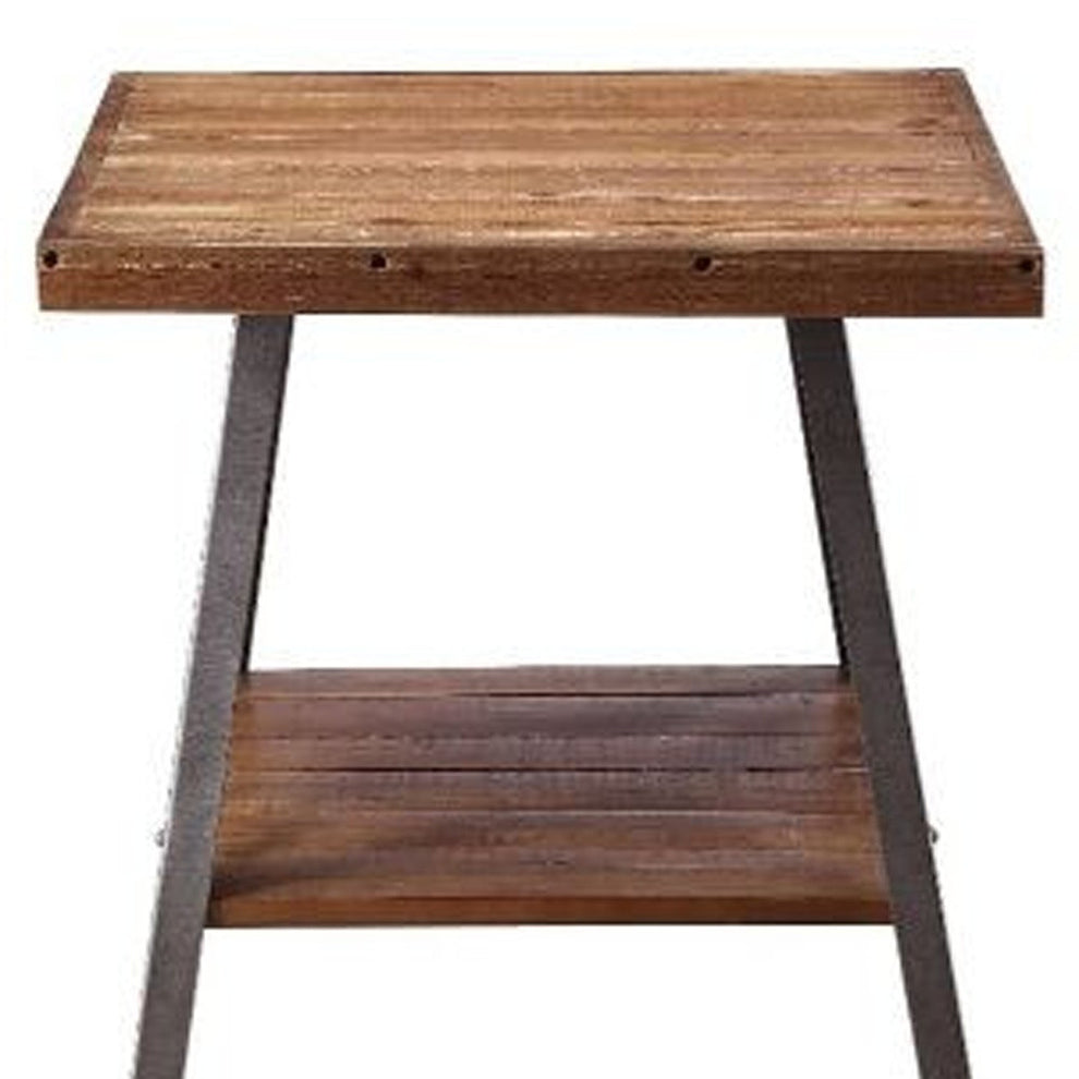 23" Sandy Black And Weathered Oak Manufactured Wood Rectangular End Table With Shelf By Homeroots | End Tables | Modishstore - 4