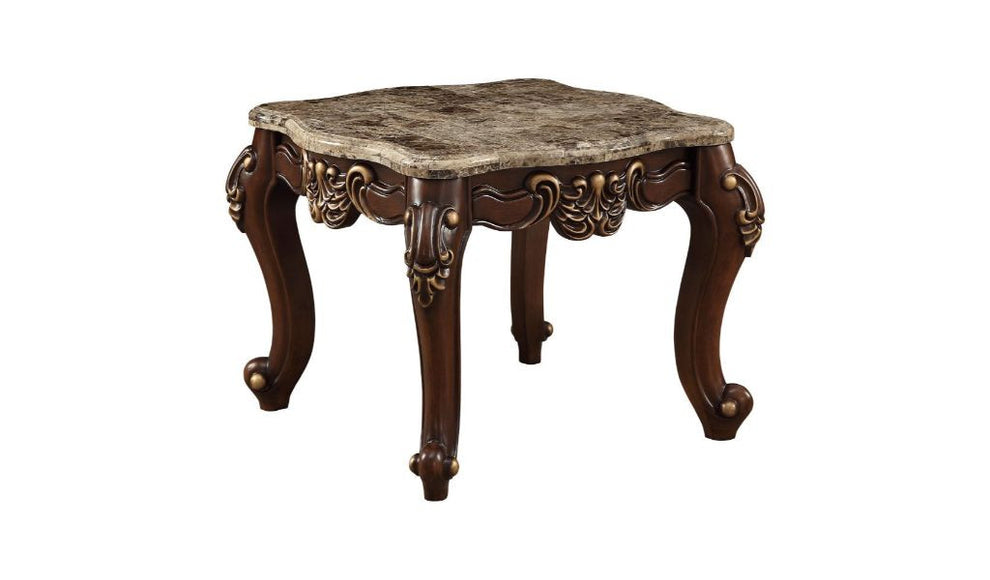 24" Walnut And Marble Marble And Solid Wood Square End Table By Homeroots | End Tables | Modishstore - 2