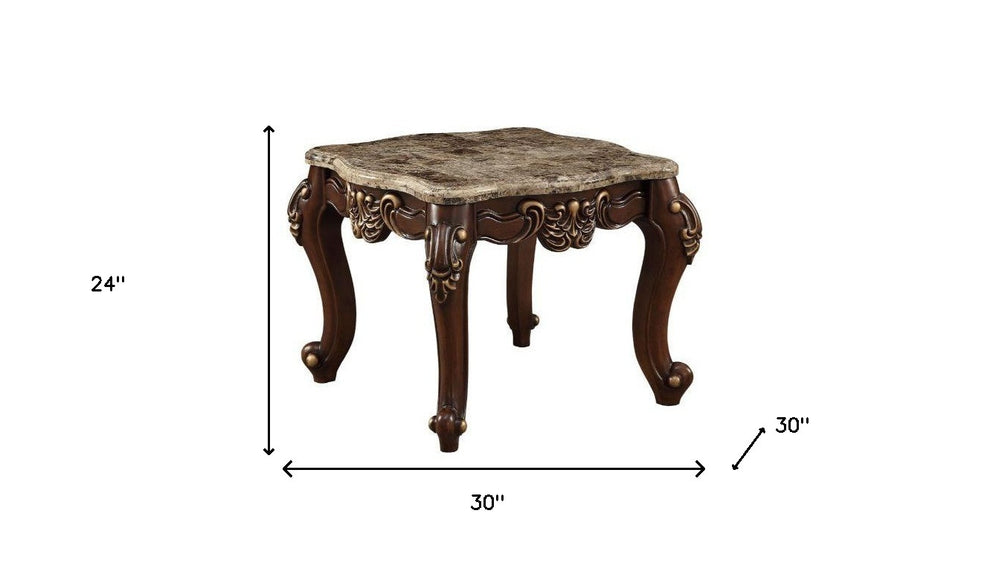24" Walnut And Marble Marble And Solid Wood Square End Table By Homeroots | End Tables | Modishstore - 5