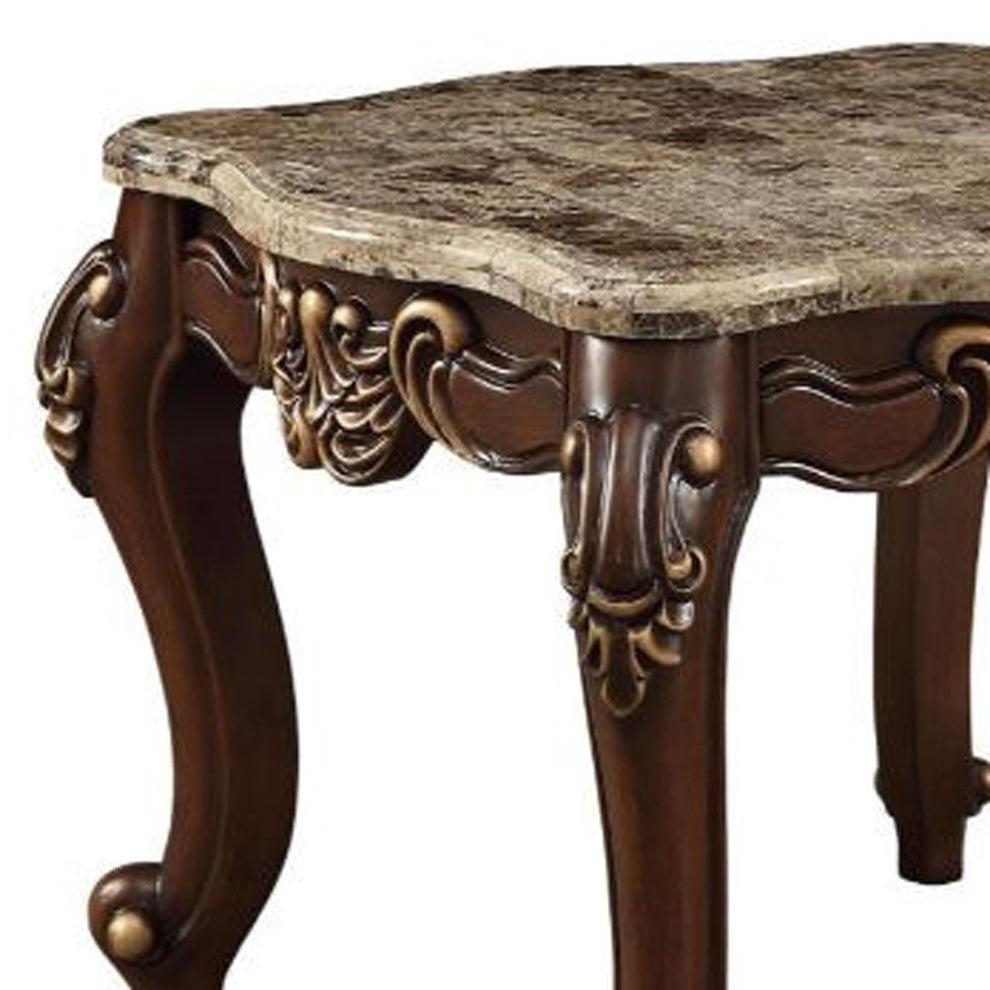 24" Walnut And Marble Marble And Solid Wood Square End Table By Homeroots | End Tables | Modishstore - 4