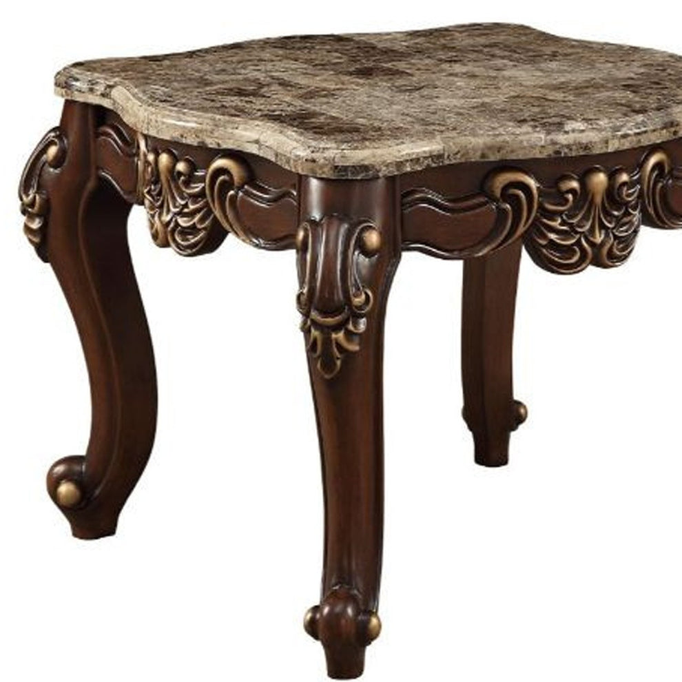 24" Walnut And Marble Marble And Solid Wood Square End Table By Homeroots | End Tables | Modishstore - 3