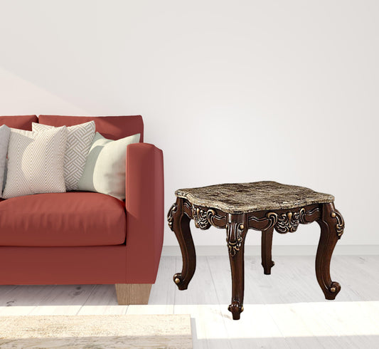 24" Walnut And Marble Marble And Solid Wood Square End Table By Homeroots | End Tables | Modishstore