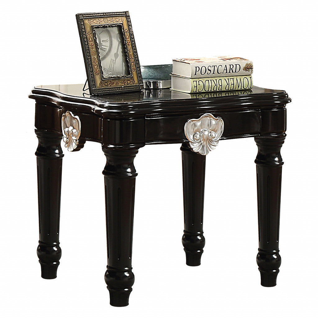 24" Black Manufactured Wood Carved Medallion Square End Table By Homeroots | End Tables | Modishstore - 2
