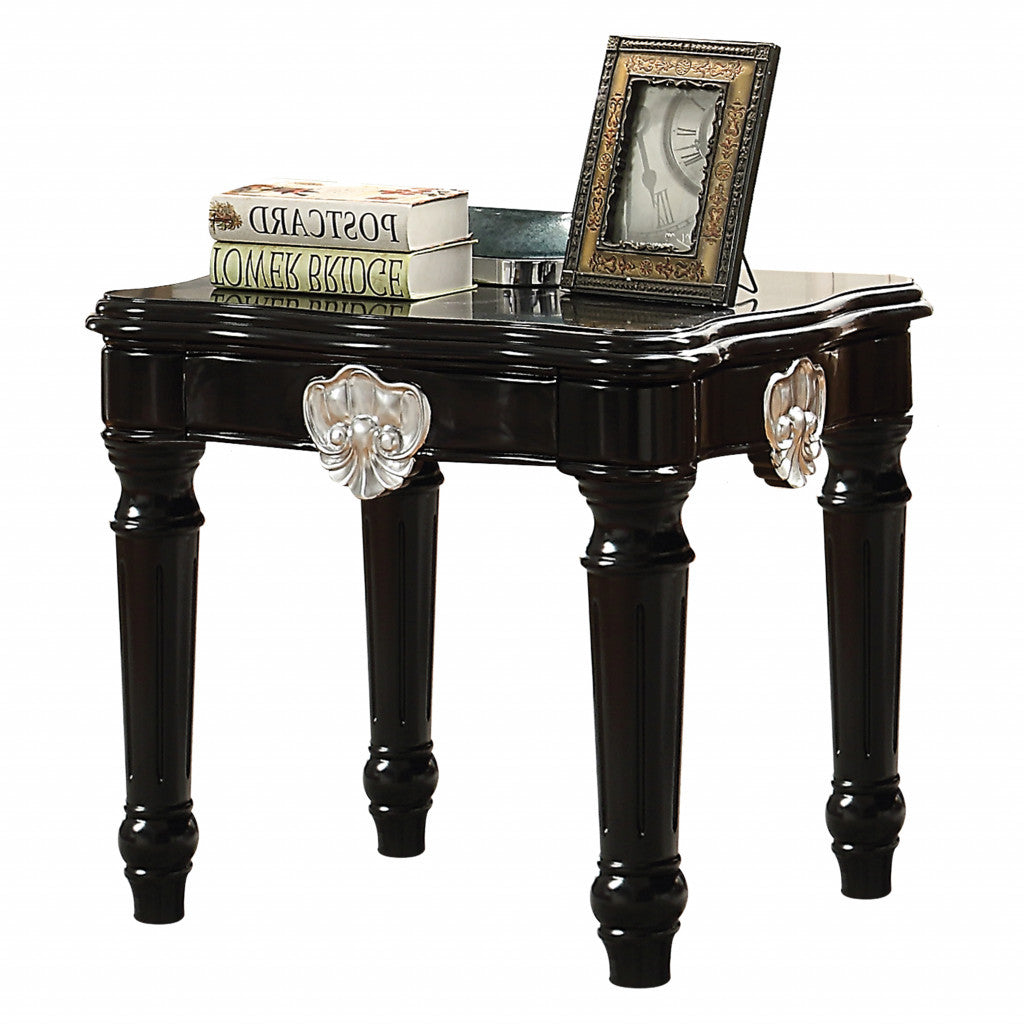 24" Black Manufactured Wood Carved Medallion Square End Table By Homeroots | End Tables | Modishstore - 3