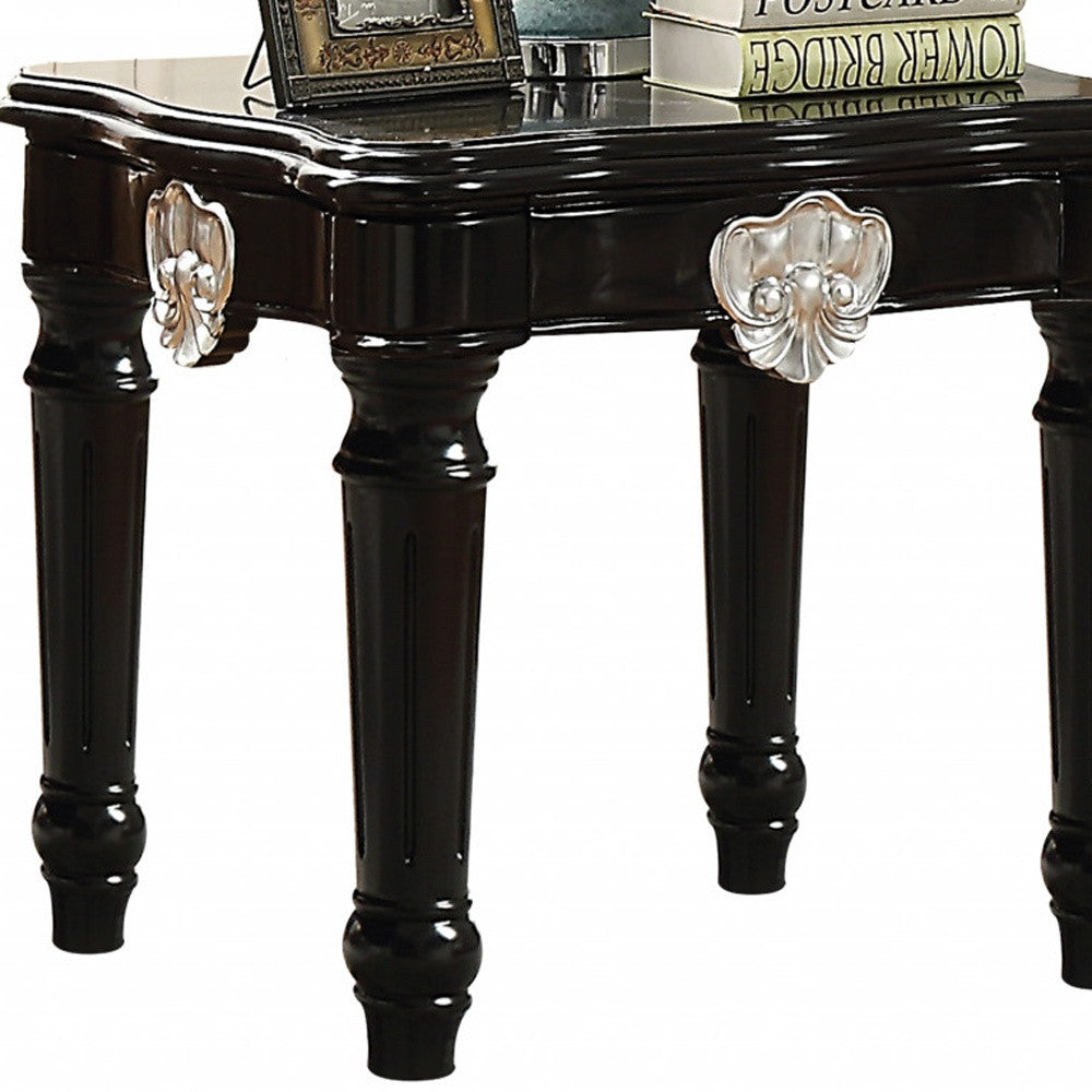 24" Black Manufactured Wood Carved Medallion Square End Table By Homeroots | End Tables | Modishstore - 3