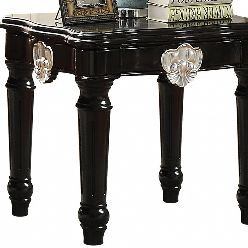 24" Black Manufactured Wood Carved Medallion Square End Table By Homeroots | End Tables | Modishstore - 4