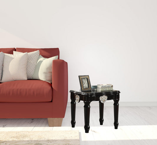 24" Black Manufactured Wood Carved Medallion Square End Table By Homeroots | End Tables | Modishstore