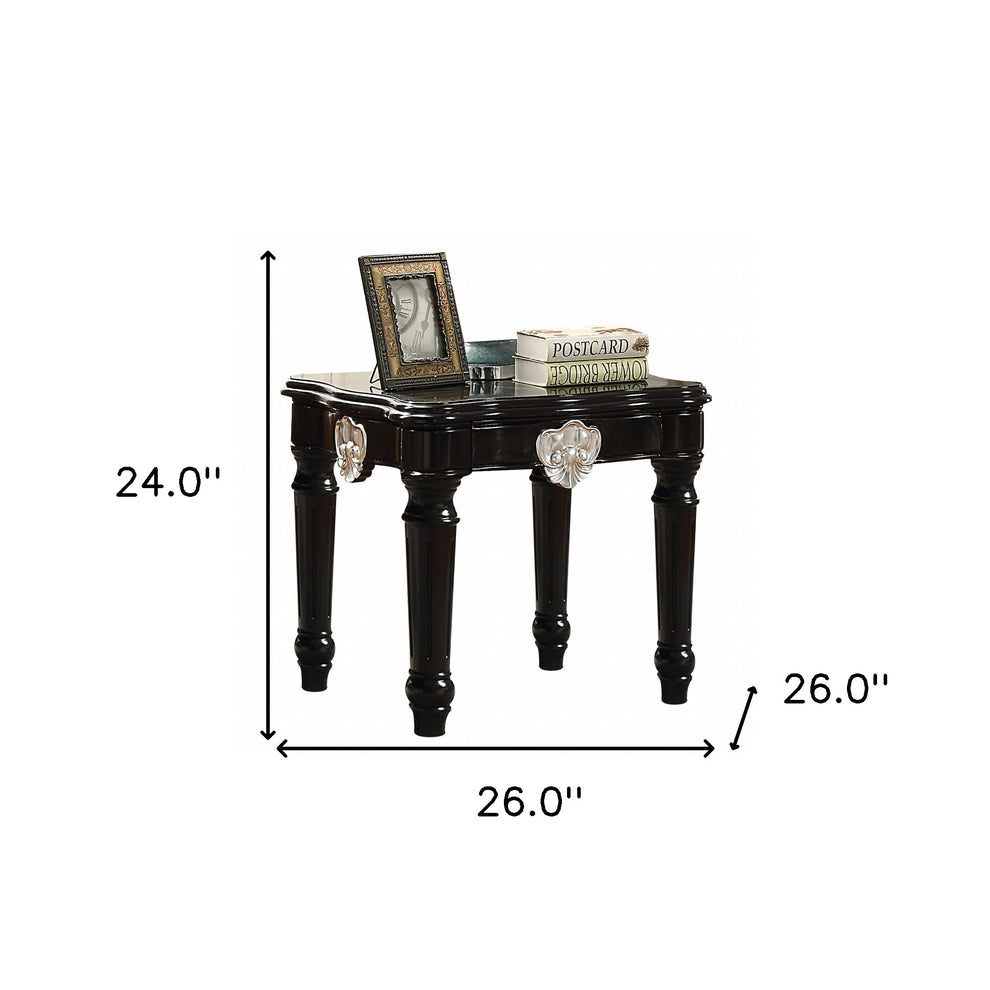 24" Black Manufactured Wood Carved Medallion Square End Table By Homeroots | End Tables | Modishstore - 6