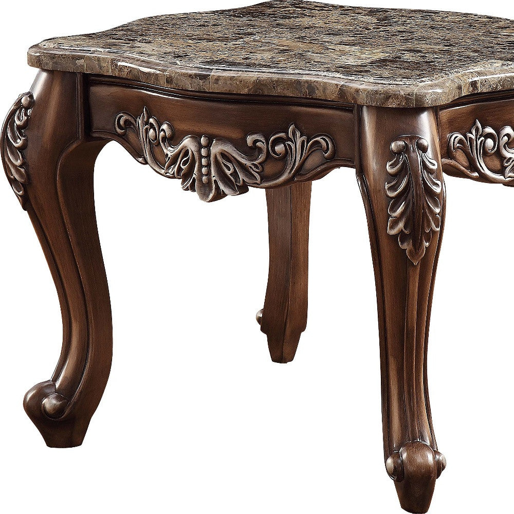 24" Antique Oak And Marble Square End Table By Homeroots | End Tables | Modishstore - 4