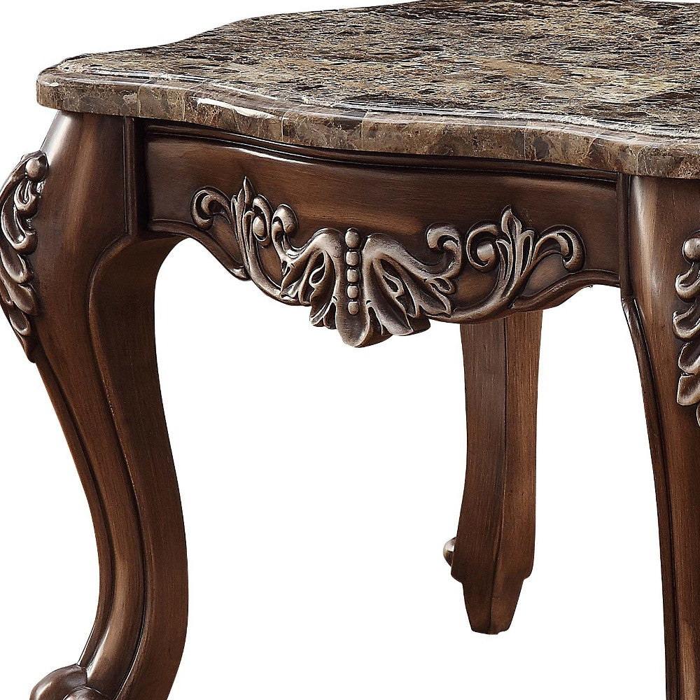 24" Antique Oak And Marble Square End Table By Homeroots | End Tables | Modishstore - 5