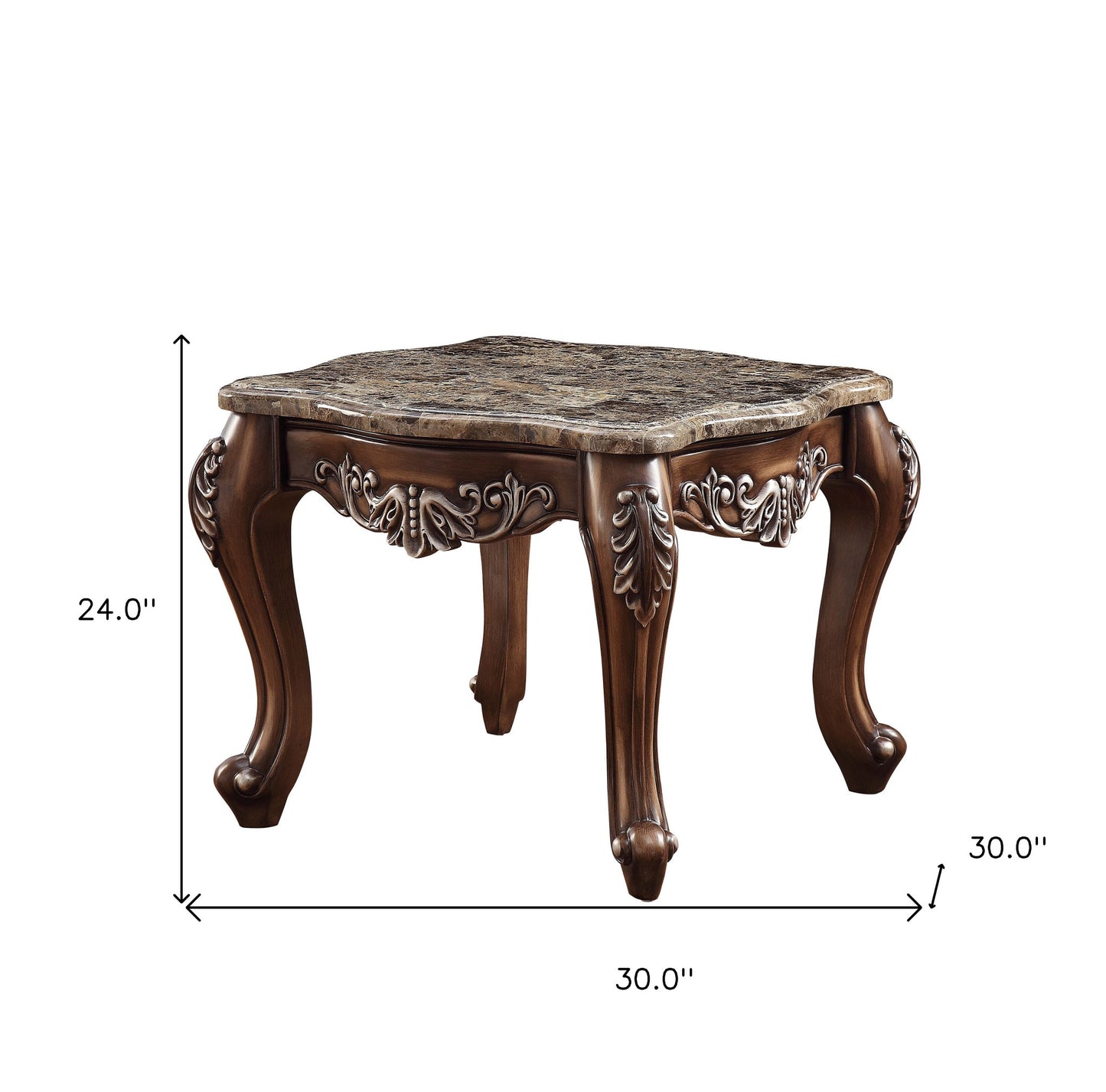 24" Antique Oak And Marble Square End Table By Homeroots