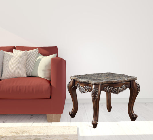 24" Antique Oak And Marble Square End Table By Homeroots | End Tables | Modishstore