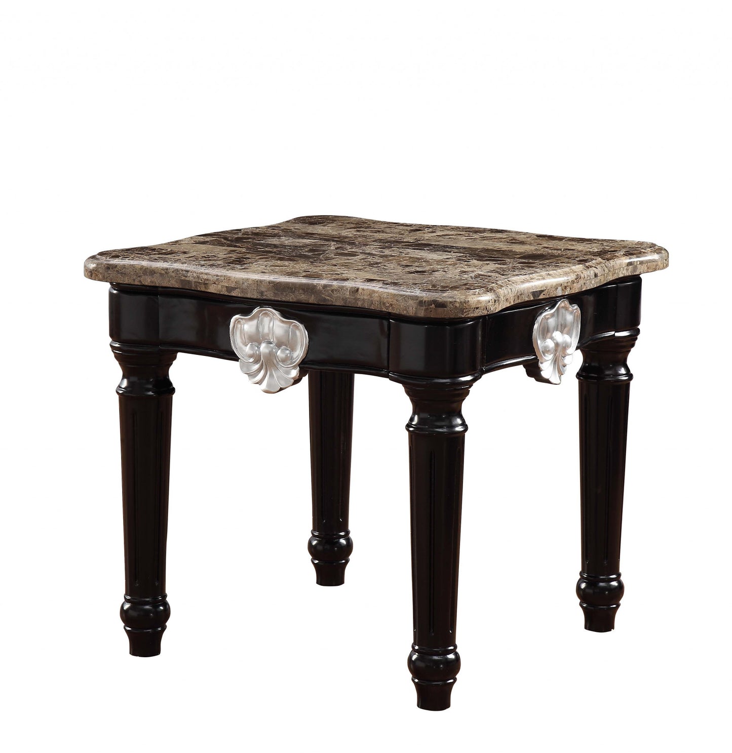 25" Black Manufactured Wood and Marble Square End Table By Homeroots | End Tables | Modishstore - 2