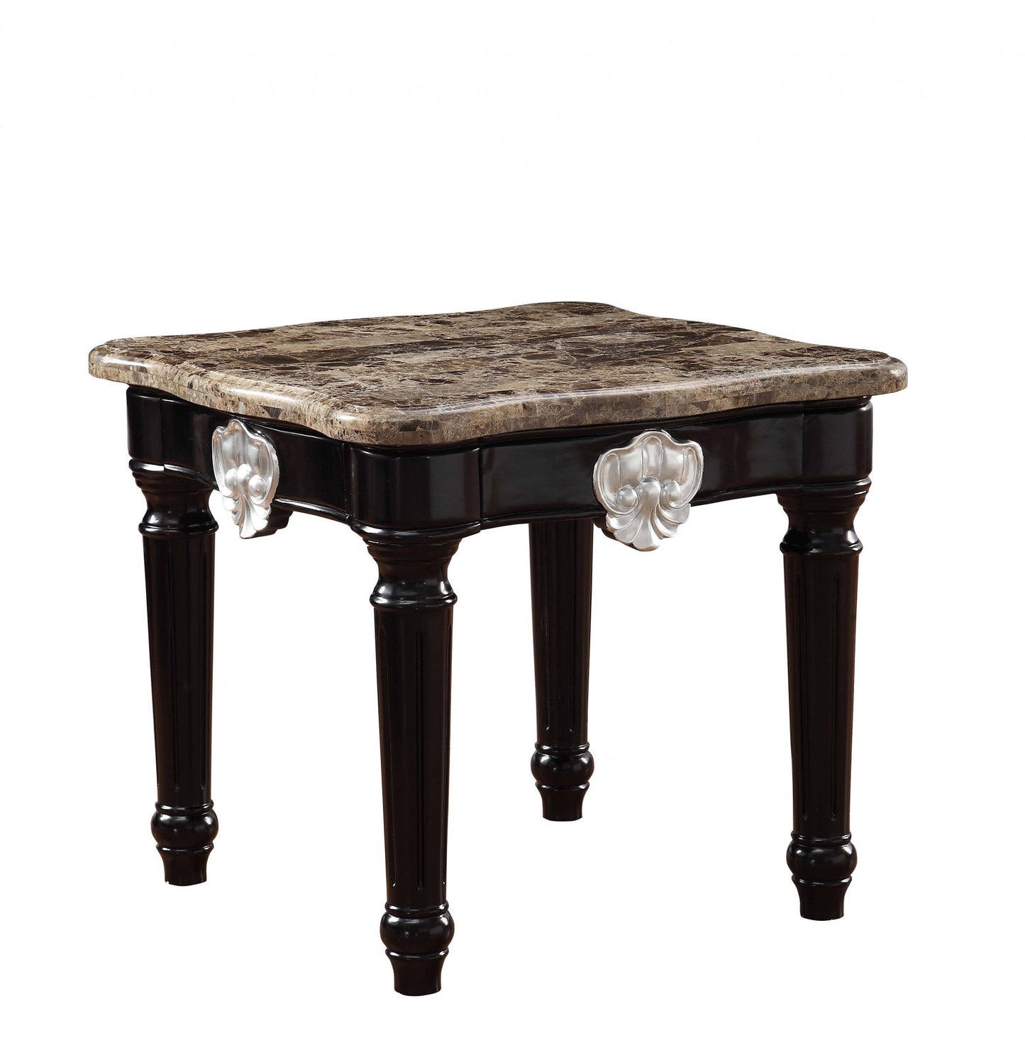 25" Black Manufactured Wood and Marble Square End Table By Homeroots | End Tables | Modishstore - 3