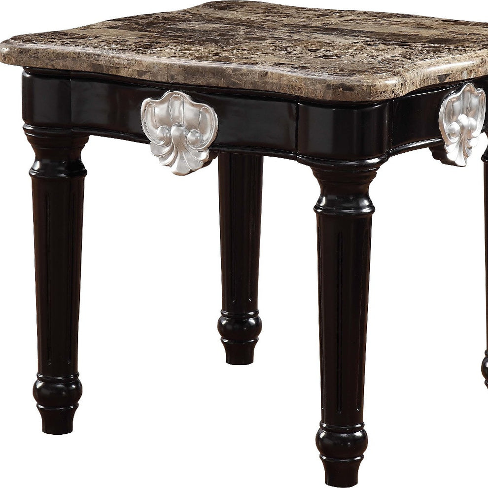25" Black Manufactured Wood and Marble Square End Table By Homeroots | End Tables | Modishstore - 4