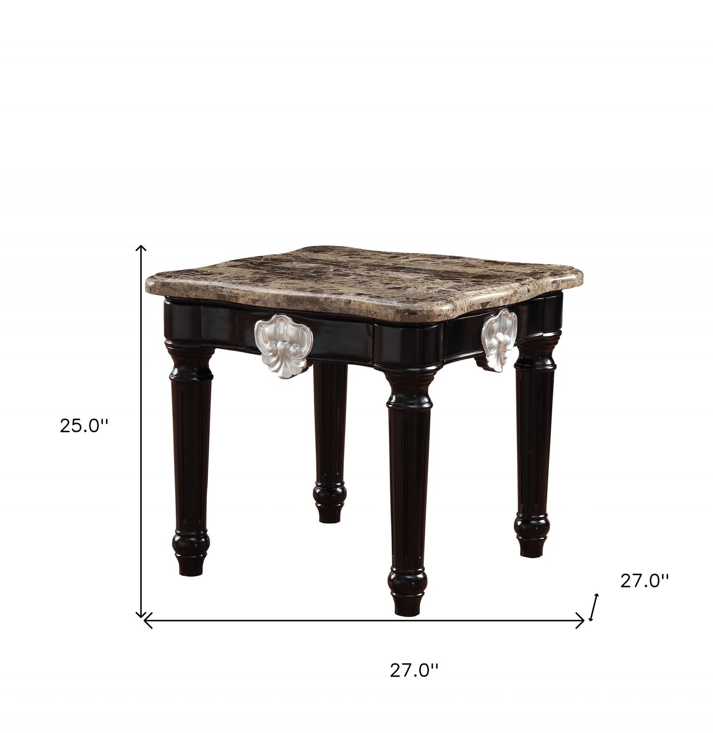 25" Black Manufactured Wood and Marble Square End Table By Homeroots | End Tables | Modishstore - 6