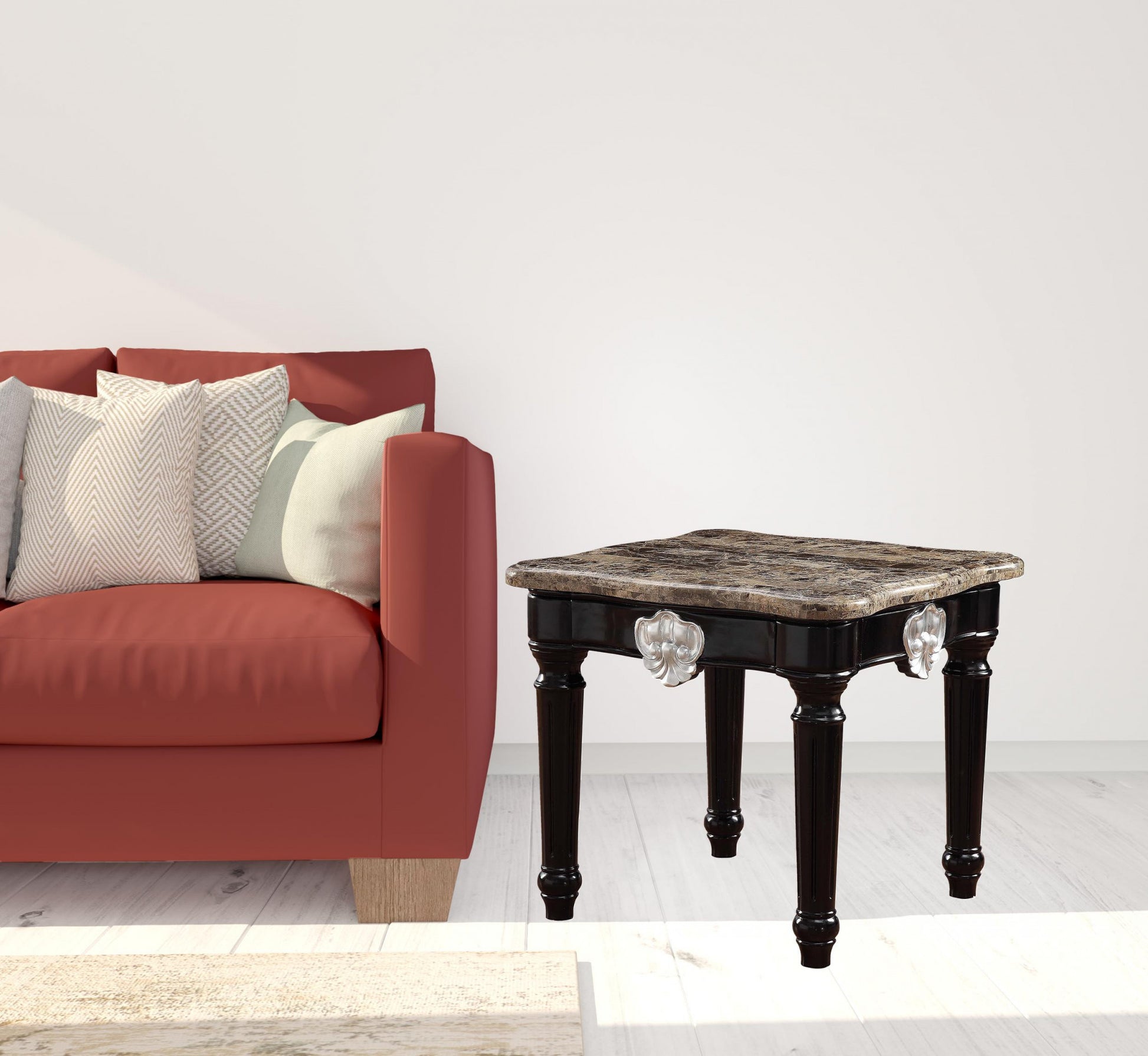 25" Black Manufactured Wood and Marble Square End Table By Homeroots | End Tables | Modishstore