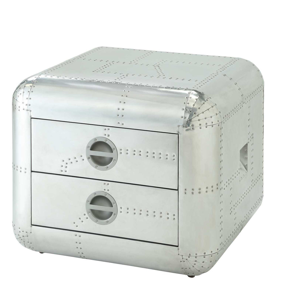 22" Silver Aluminum Aviator Trunk Style Square End Table With Two Drawers By Homeroots | End Tables | Modishstore - 2