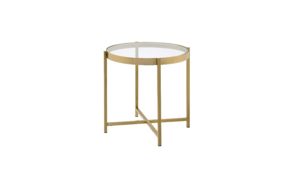 24" Gold And Clear Glass And Metal Round End Table By Homeroots | End Tables | Modishstore - 2