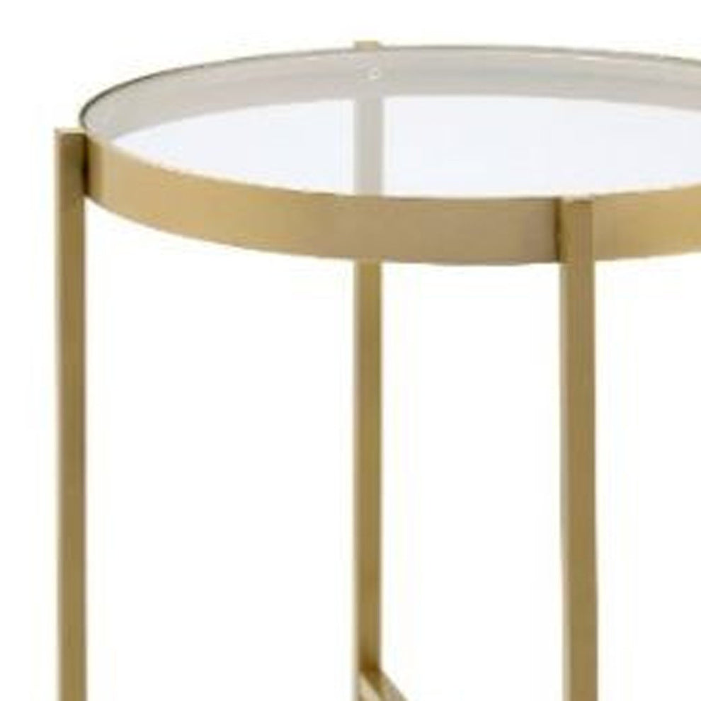 24" Gold And Clear Glass And Metal Round End Table By Homeroots | End Tables | Modishstore - 3