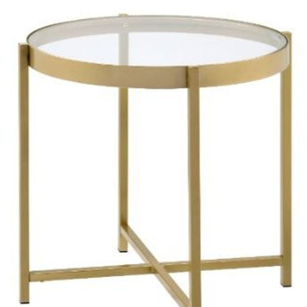 24" Gold And Clear Glass And Metal Round End Table By Homeroots | End Tables | Modishstore - 4