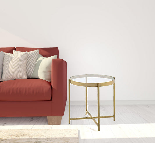 24" Gold And Clear Glass And Metal Round End Table By Homeroots | End Tables | Modishstore