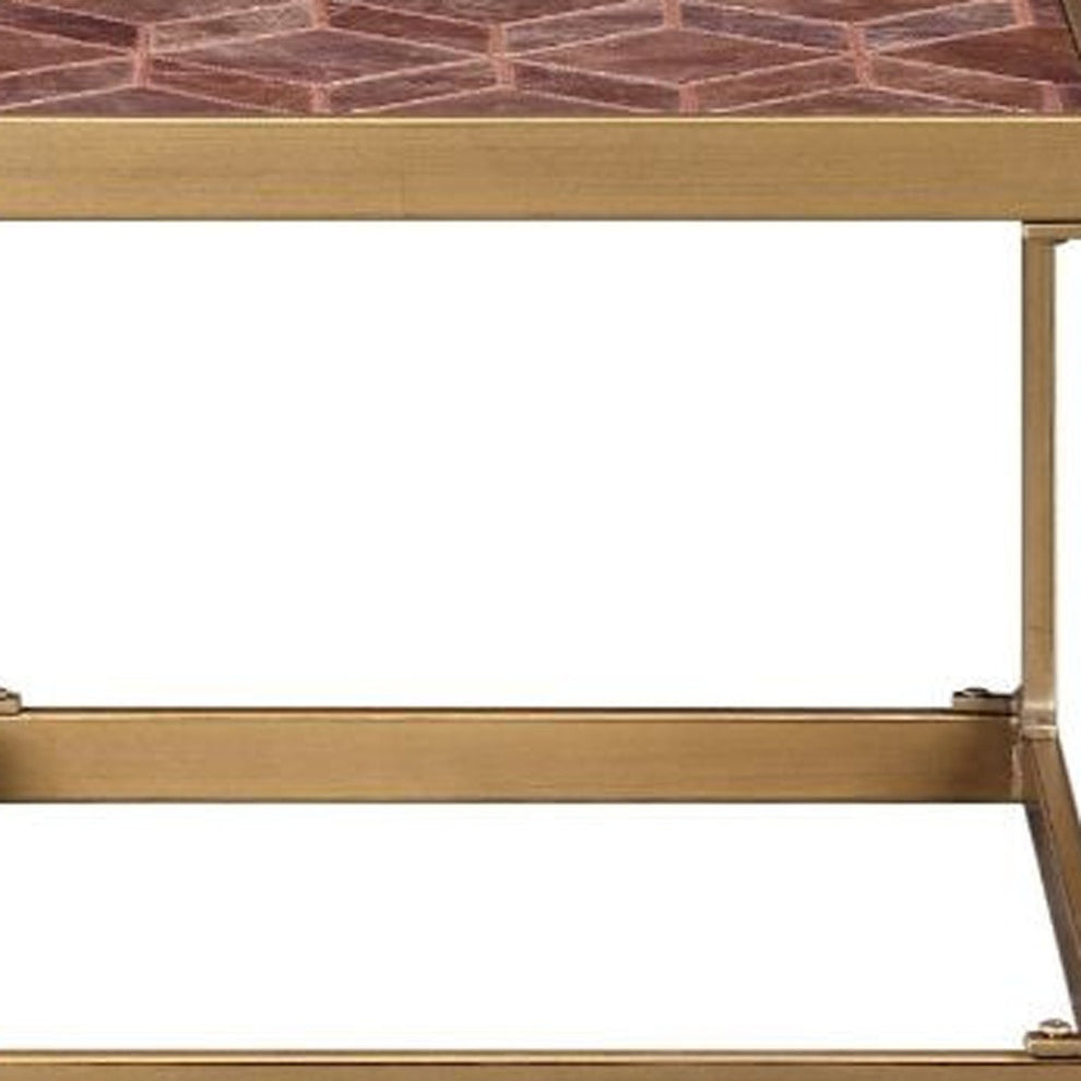 16" Brass And Warm Brown Leather Rectangular End Table By Homeroots | End Tables | Modishstore - 4